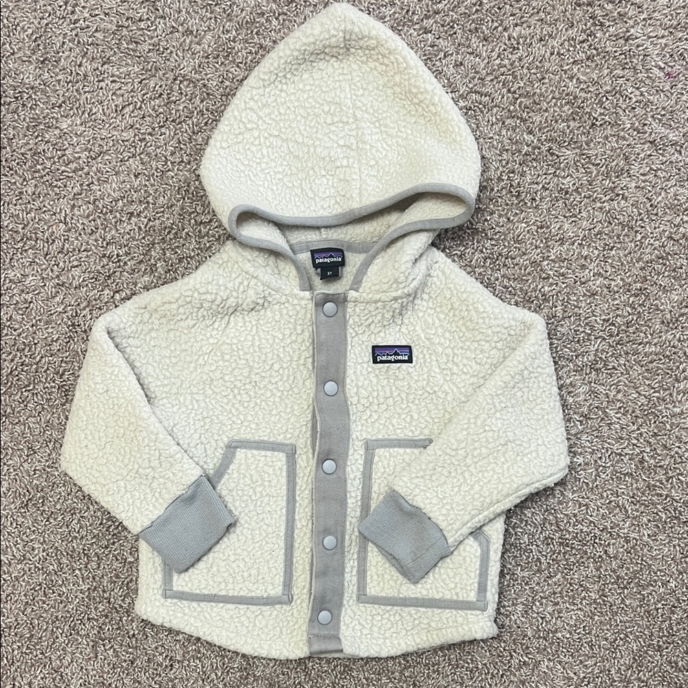 Patagonia Kids' Fleece Hoodie in Cream and Gray